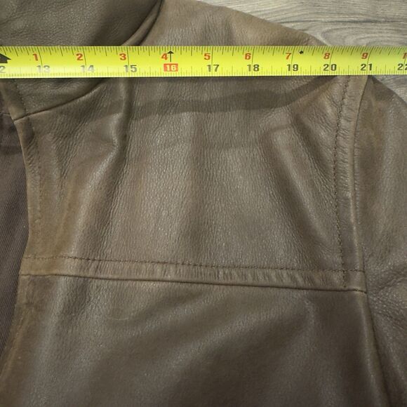 Vintage Columbia Heavy Leather Coat Jacket Mens L Brown Plaid Lining Zip Front - Picture 10 of 11